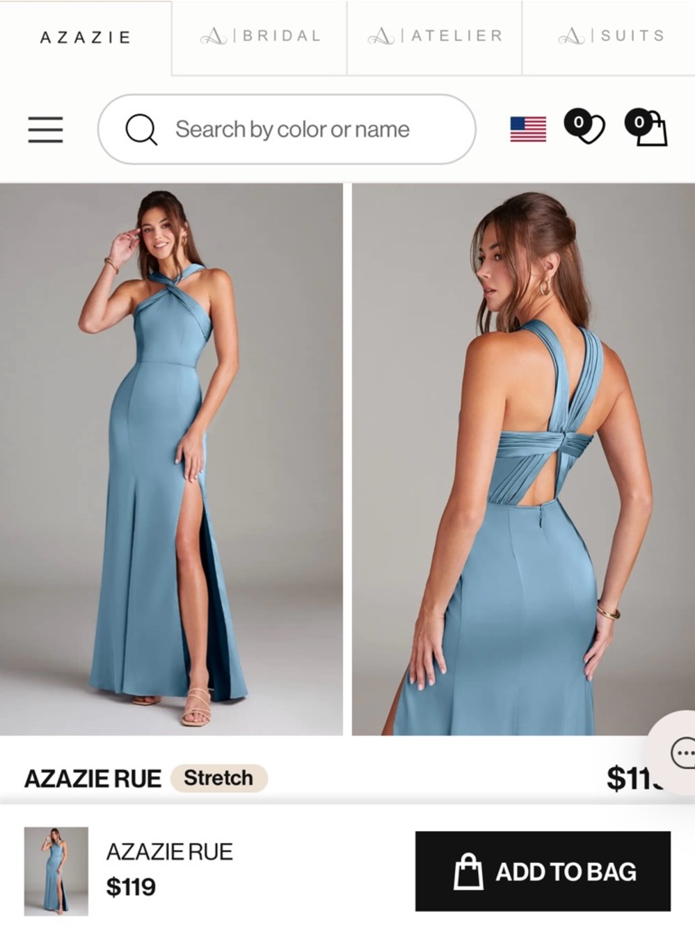 Azazie One-Shoulder Twist-Back Evening Dress in Dusty Blue